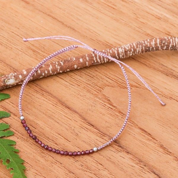 Alternate image for Adjustable Garnet Beaded Macrame Pendant Bracelet Chic Delicacy