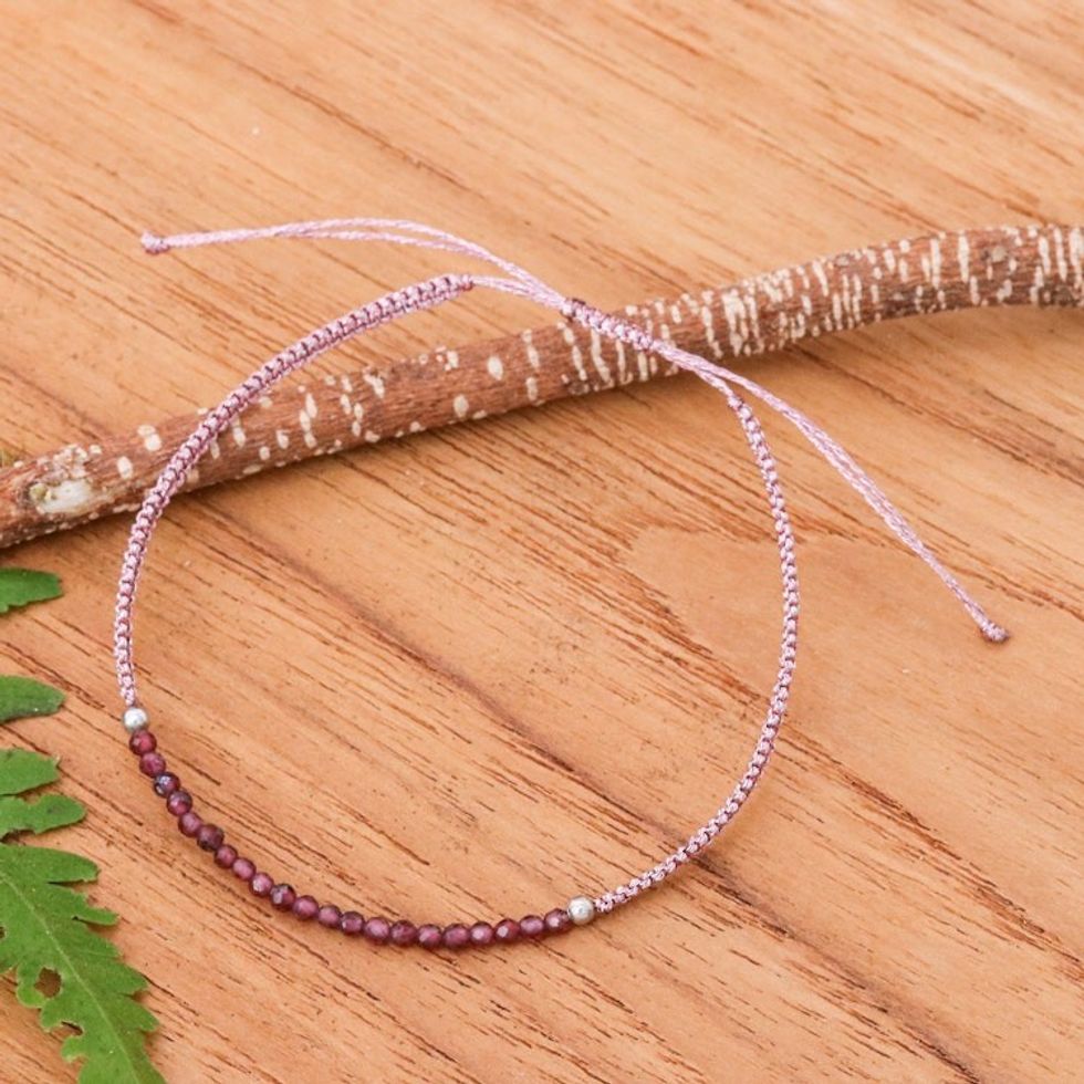 Adjustable Garnet Beaded Macrame Pendant Bracelet 'Chic Delicacy'