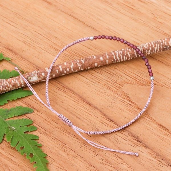 Alternate image for Adjustable Garnet Beaded Macrame Pendant Bracelet Chic Delicacy