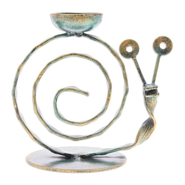 Alternate image for Handcrafted Iron Snail Tealight Holder with Antique Finish Happy Snail in Green