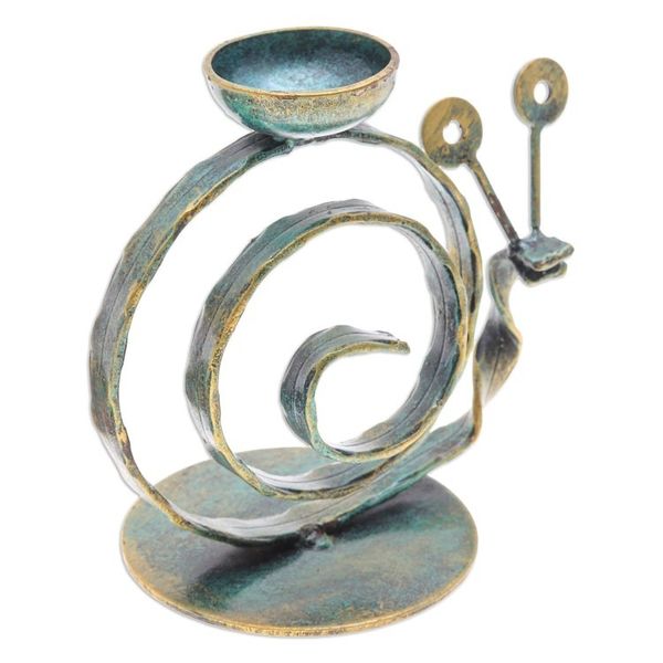 Alternate image for Handcrafted Iron Snail Tealight Holder with Antique Finish Happy Snail in Green