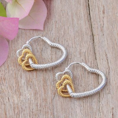 Alternate image for 18k Gold-Accented Hoop Earrings with Heart-Themed Charms Lovely Hearts