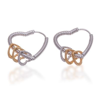 Alternate image for 18k Gold-Accented Hoop Earrings with Heart-Themed Charms Lovely Hearts