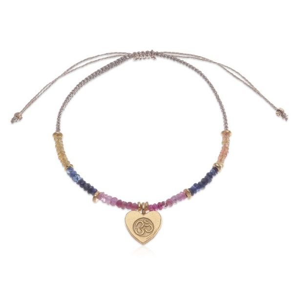 Alternate image for Sapphire Macrame Bracelet with Gold-Plated Om Symbol Pendant Heart Om