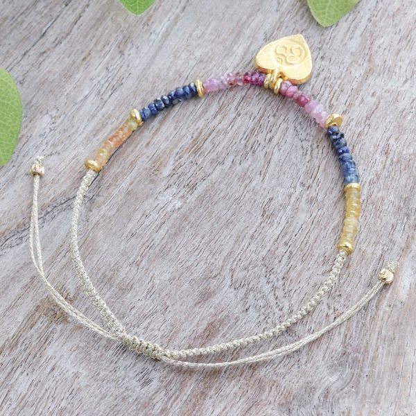 Alternate image for Sapphire Macrame Bracelet with Gold-Plated Om Symbol Pendant Heart Om