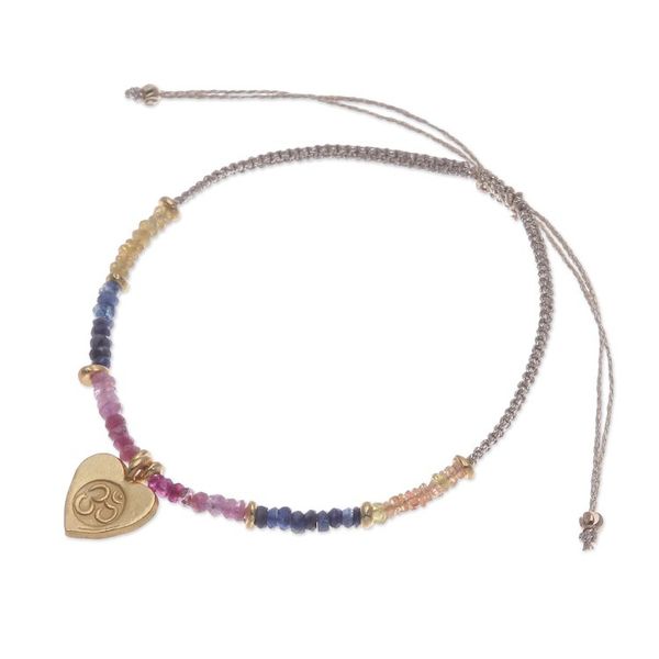 Alternate image for Sapphire Macrame Bracelet with Gold-Plated Om Symbol Pendant Heart Om