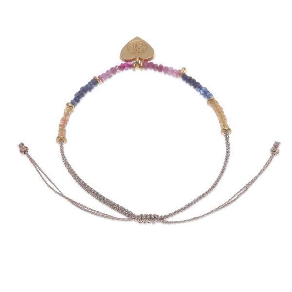 Alternate image for Sapphire Macrame Bracelet with Gold-Plated Om Symbol Pendant Heart Om
