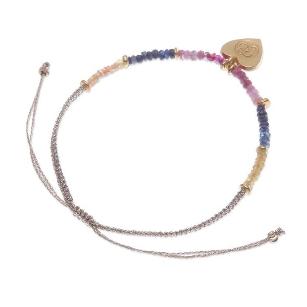 Alternate image for Sapphire Macrame Bracelet with Gold-Plated Om Symbol Pendant Heart Om