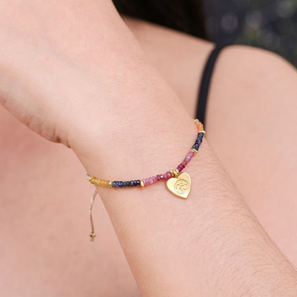 Alternate image for Sapphire Macrame Bracelet with Gold-Plated Om Symbol Pendant Heart Om