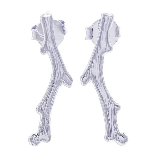 Alternate image for Nature-Themed Brushed-Satin Sterling Silver Drop Earrings The Timber