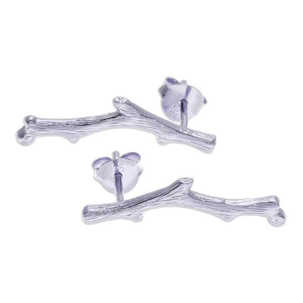 Alternate image for Nature-Themed Brushed-Satin Sterling Silver Drop Earrings The Timber