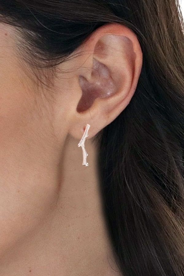 Alternate image for Nature-Themed Brushed-Satin Sterling Silver Drop Earrings The Timber