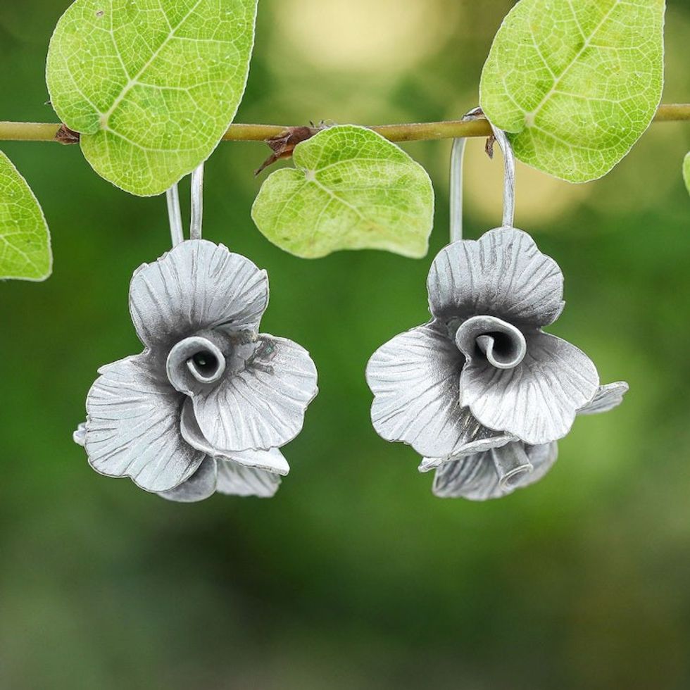 Spring-Themed Floral Silver Drop Earrings from Thailand 'Blooming Wonder'