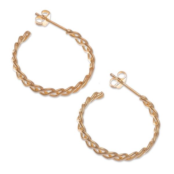 Alternate image for Rope-Shaped 18k Gold-Plated Half-Hoop Earrings from Thailand Arcadian Ropes