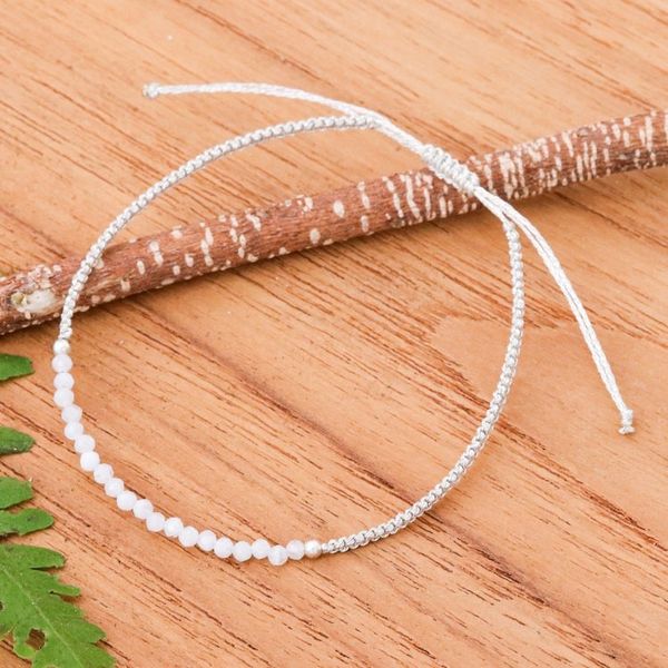 Alternate image for Light Grey Macrame Cord Rutilated Quartz Pendant Bracelet Winter Delicacy