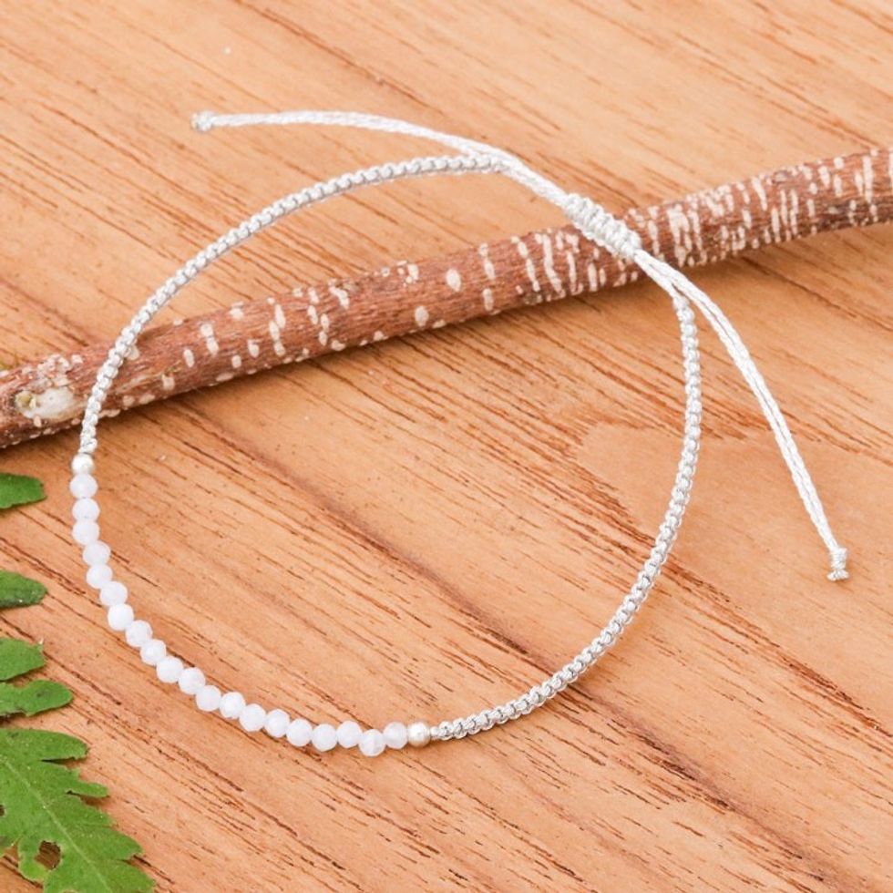 Light Grey Macrame Cord Rutilated Quartz Pendant Bracelet 'Winter Delicacy'