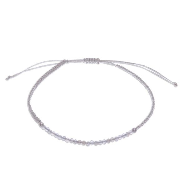 Alternate image for Light Grey Macrame Cord Rutilated Quartz Pendant Bracelet Winter Delicacy