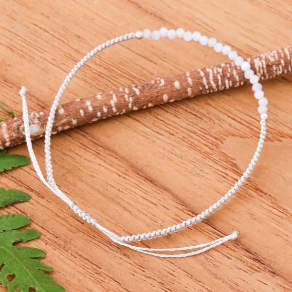 Alternate image for Light Grey Macrame Cord Rutilated Quartz Pendant Bracelet Winter Delicacy