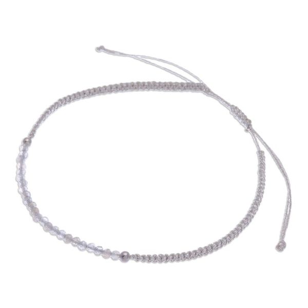 Alternate image for Light Grey Macrame Cord Rutilated Quartz Pendant Bracelet Winter Delicacy