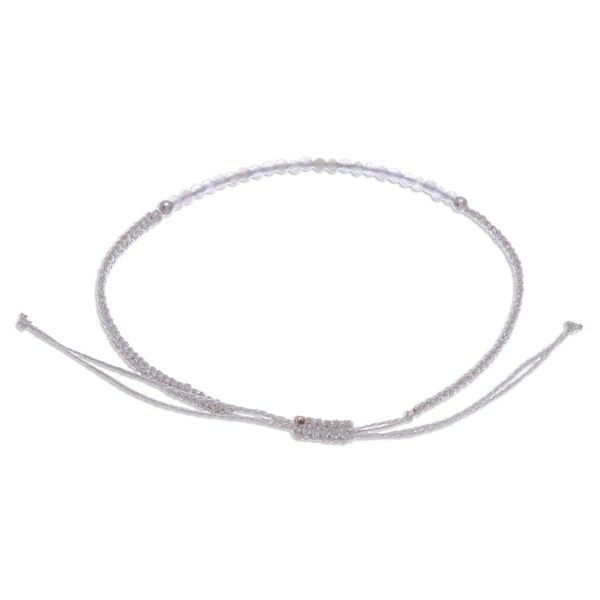 Alternate image for Light Grey Macrame Cord Rutilated Quartz Pendant Bracelet Winter Delicacy