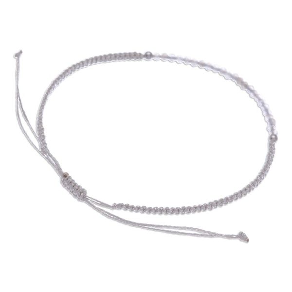 Alternate image for Light Grey Macrame Cord Rutilated Quartz Pendant Bracelet Winter Delicacy