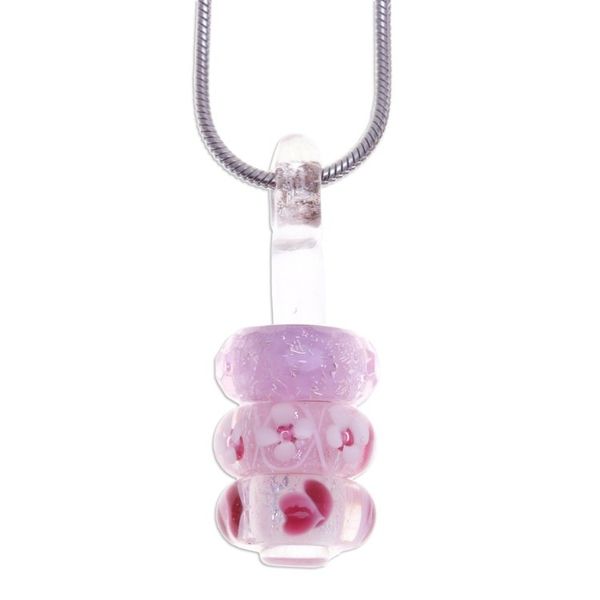 Alternate image for Floral Pink Glass Beaded Pendant Necklace from Thailand Pretty Amulets