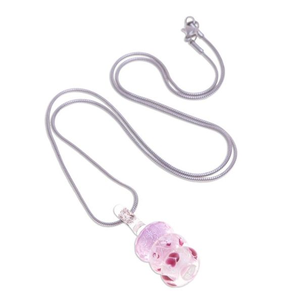 Alternate image for Floral Pink Glass Beaded Pendant Necklace from Thailand Pretty Amulets