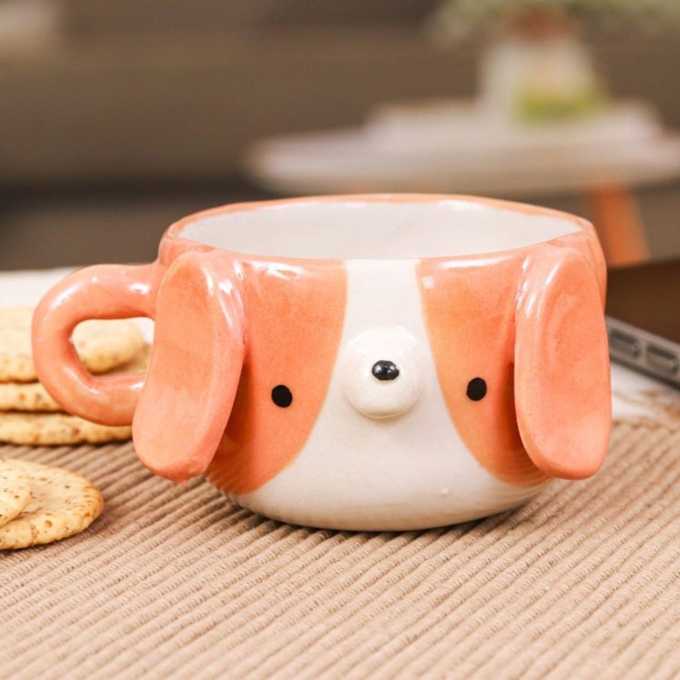 Handmade Dog-Themed Ceramic Beagle Demitasse from Thailand 'Beagle Demitasse'