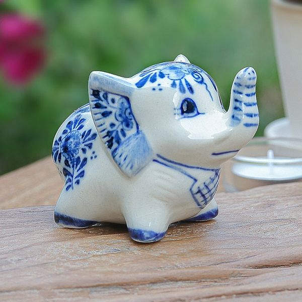 Alternate image for Floral Elephant-Shaped Blue and White Ceramic Statuette Little Joy