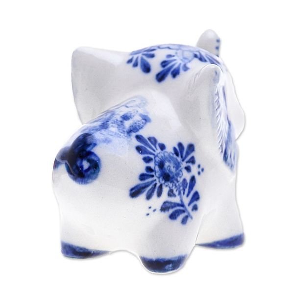 Alternate image for Floral Elephant-Shaped Blue and White Ceramic Statuette Little Joy