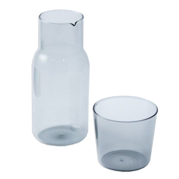 Alternate image for Handblown Clear Black Pitcher and Rocks Glass Set Misty Elixir