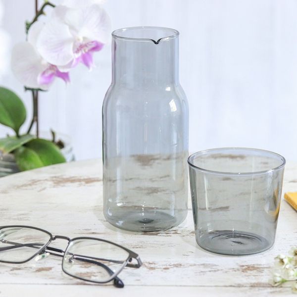 Alternate image for Handblown Clear Black Pitcher and Rocks Glass Set Misty Elixir