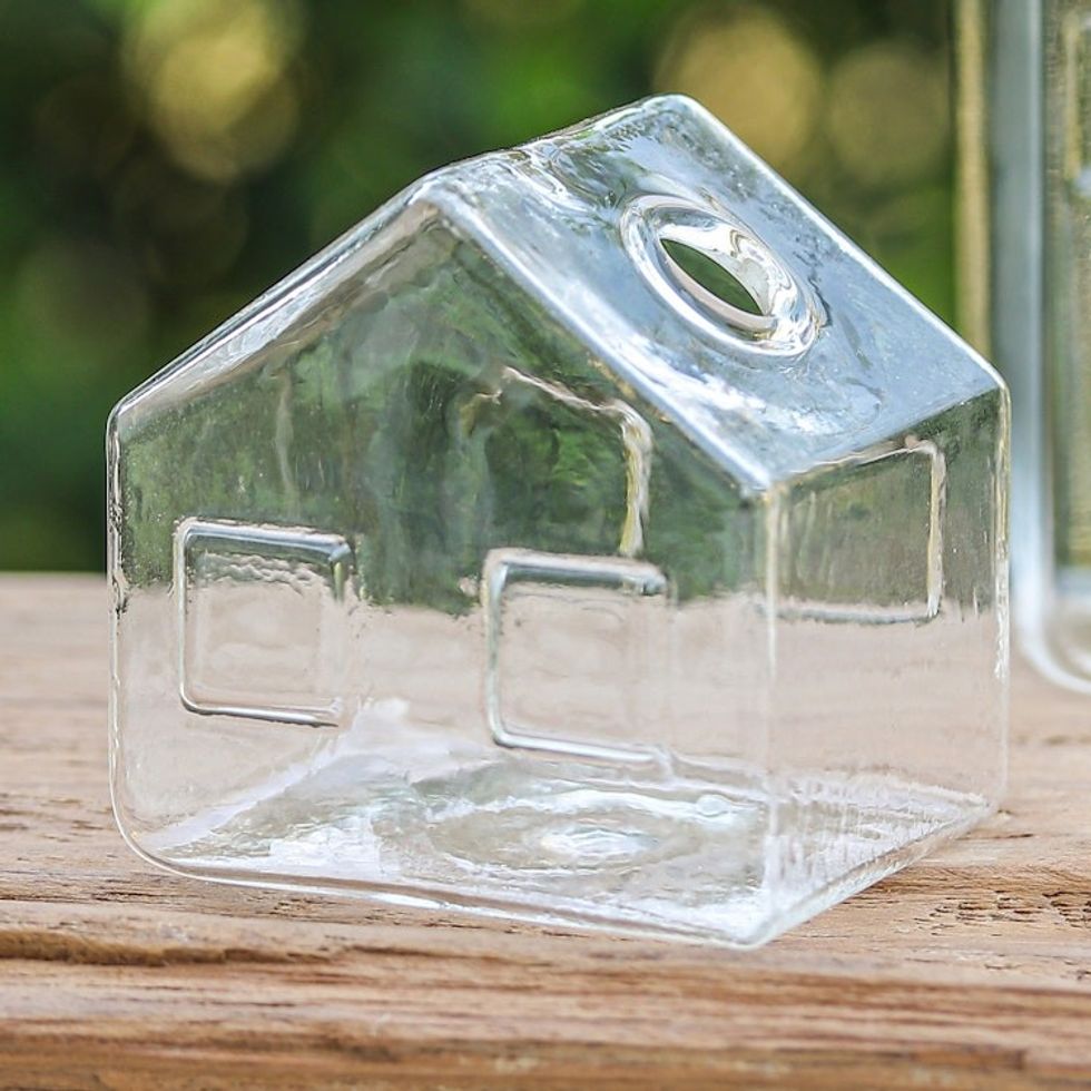 Handcrafted House-Shaped Glass Decorative Vase Small 'Crystal Home'