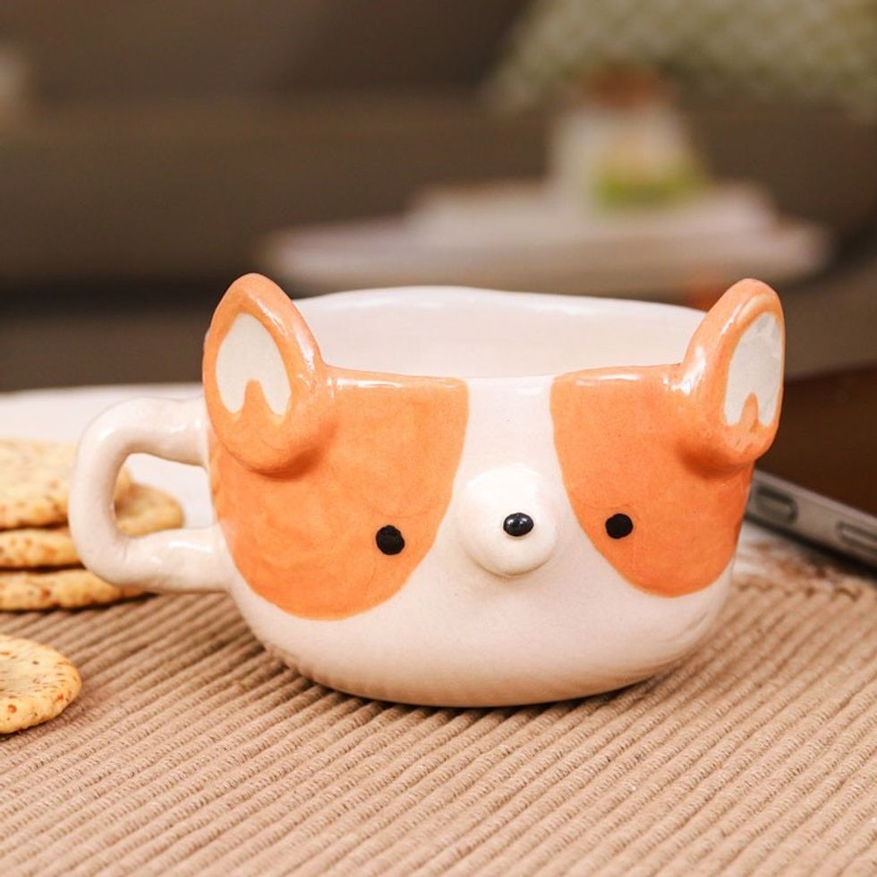 Dog-Themed Ceramic Corgi Demitasse Handcrafted in Thailand 'Corgi Demitasse'