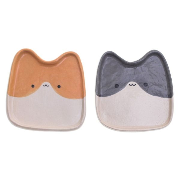 Alternate image for Set of 2 Cat-Shaped Black and Orange Ceramic Catchalls Dual Felines