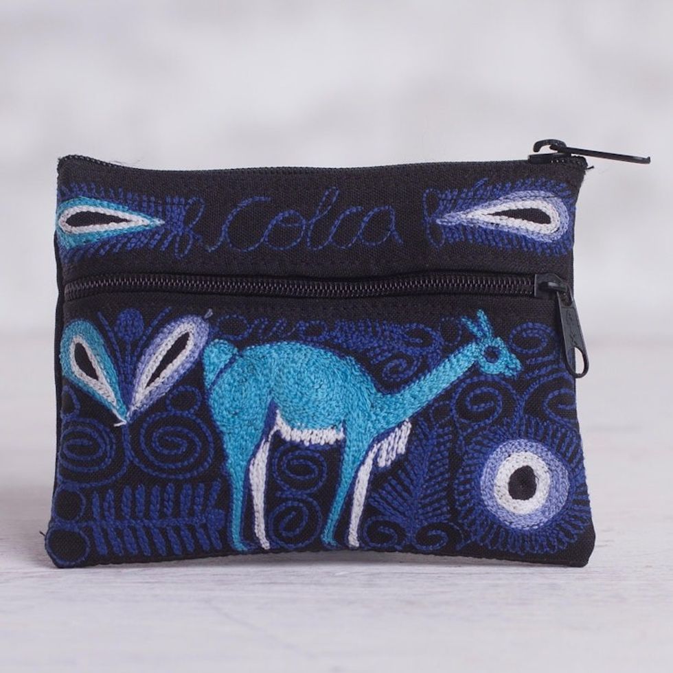 Deer-Themed Embroidered Coin Purse from Peru 'Colca Deer'