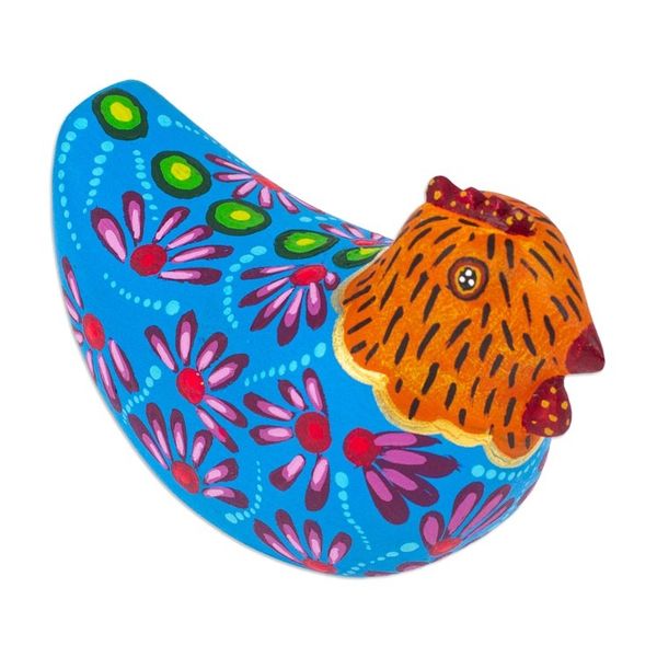 Alternate image for Mexican Hand-Painted Blue Orange Hen Wood Alebrije Figurine Blue Hen