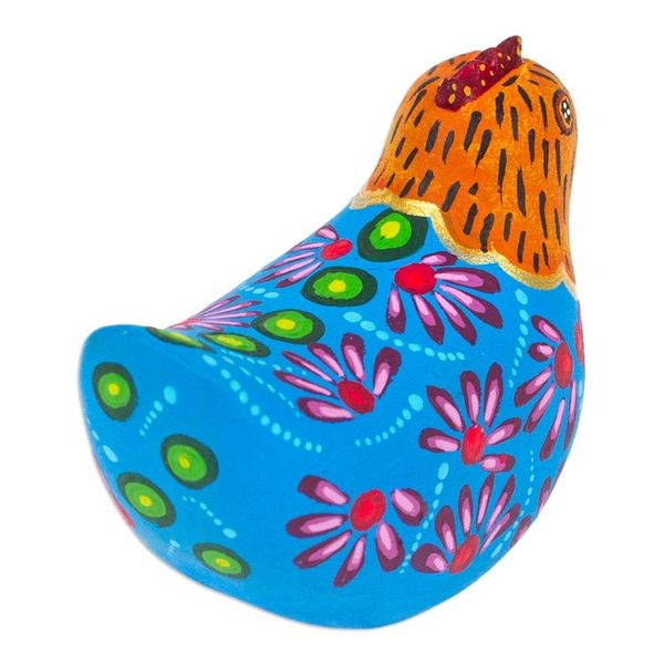 Alternate image for Mexican Hand-Painted Blue Orange Hen Wood Alebrije Figurine Blue Hen