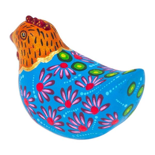 Alternate image for Mexican Hand-Painted Blue Orange Hen Wood Alebrije Figurine Blue Hen