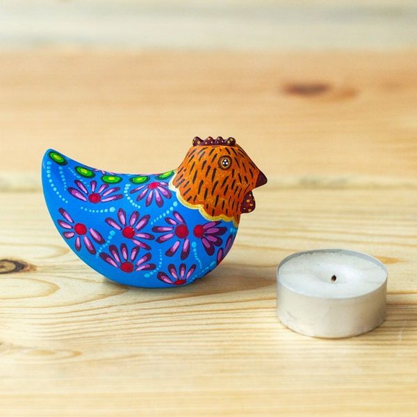 Alternate image for Mexican Hand-Painted Blue Orange Hen Wood Alebrije Figurine Blue Hen