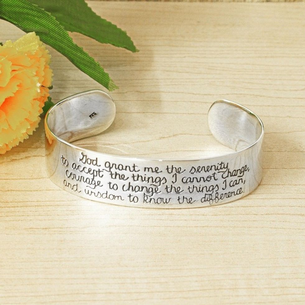 Inspirational Thoughts Taxco Sterling Silver Cuff Bracelet 'Serenity Prayer'