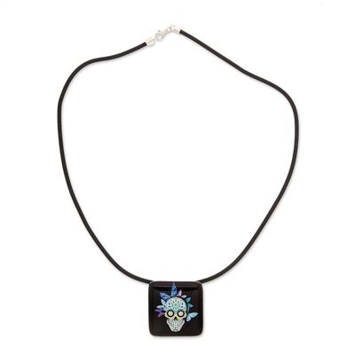 Alternate image for Decoupage on Glass Day of the Dead Catrina Pendant Necklace Butterfly Catrina