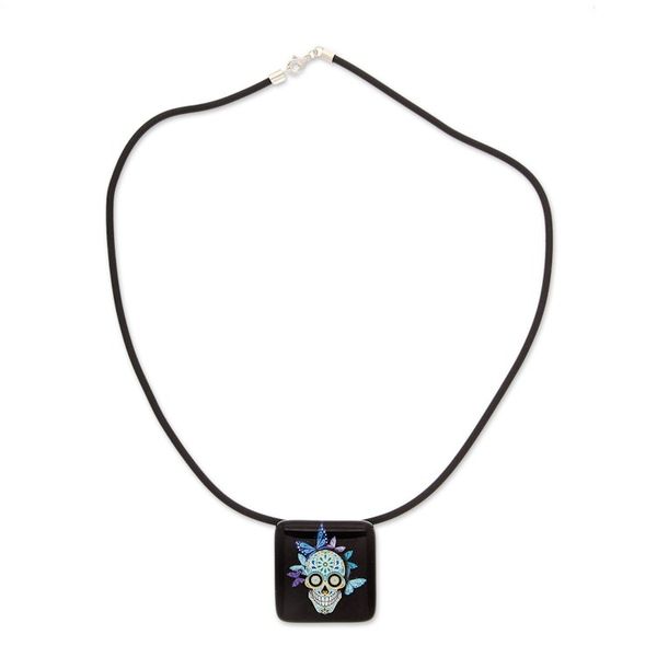 Alternate image for Decoupage on Glass Day of the Dead Catrina Pendant Necklace Butterfly Catrina