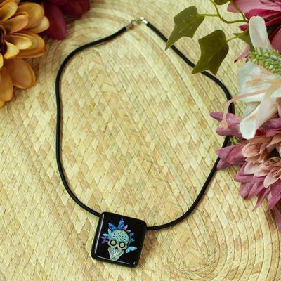 Alternate image for Decoupage on Glass Day of the Dead Catrina Pendant Necklace Butterfly Catrina