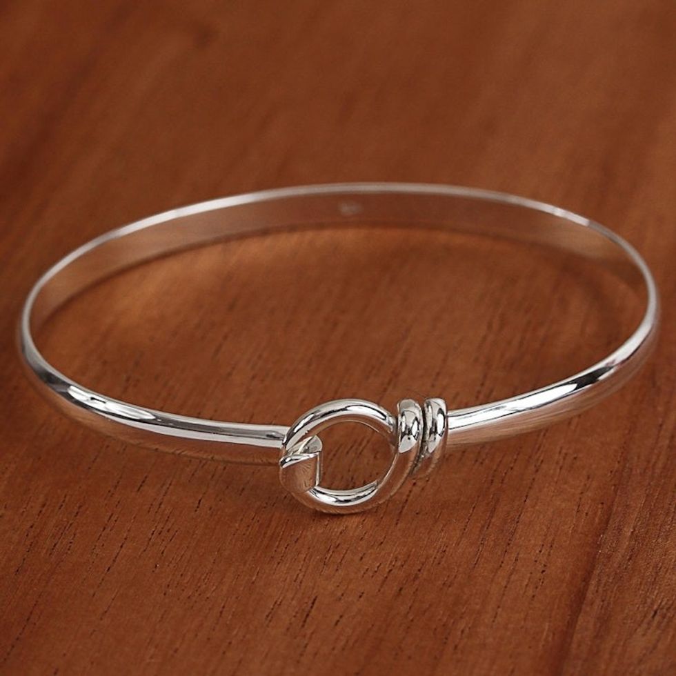 Simple Taxco Sterling Silver Bangle Bracelet from Mexico 'Slender Gleam'
