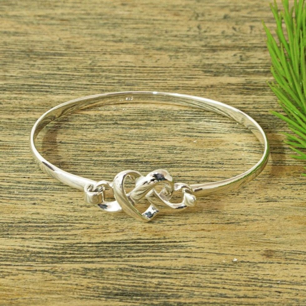 Romantic Sterling Silver Bangle Bracelet 'Taxco Love Knot'