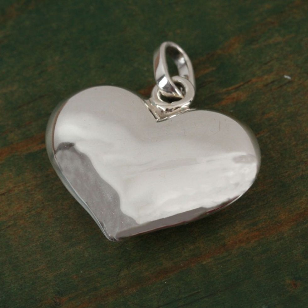 Heart-Shaped Sterling Silver Pendant from Mexico 'Heart and Purity'