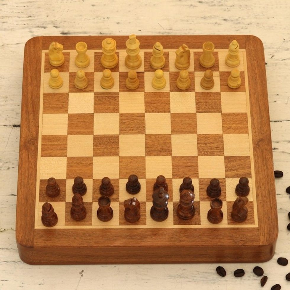 Hand Crafted Acacia and Haldu Wood Chess Set 'Idle Hours'