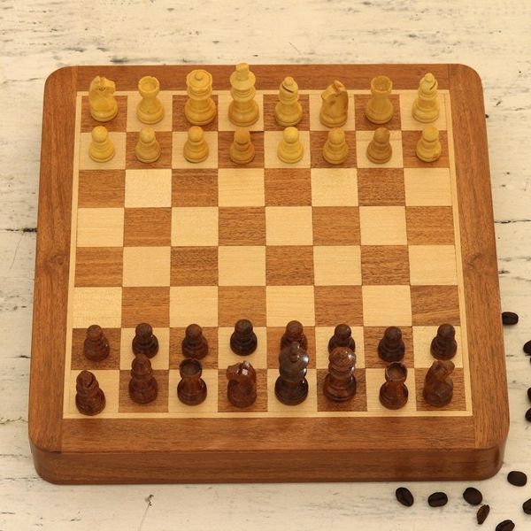 Alternate image for Hand Crafted Acacia and Haldu Wood Chess Set Idle Hours