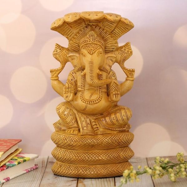 Alternate image for Ganesha and Serpent-Themed Kadam Wood Sculpture from India Seshnag
